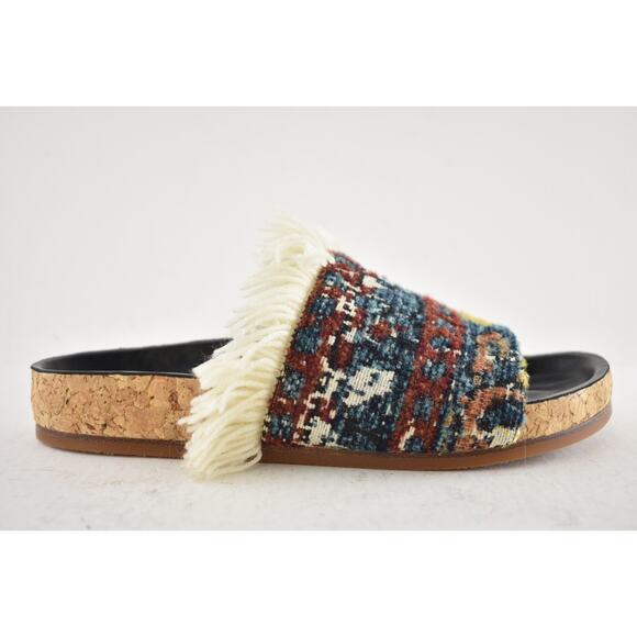 Chloe Kerenin Kilim Rug Tapestry Fringe Multicolor Slide Slip On Flat Sandal 36 - Picture 2 of 14